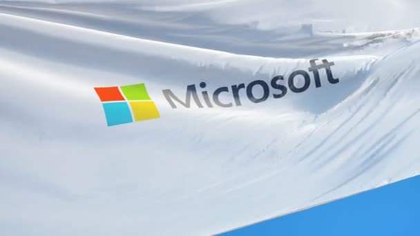 Microsoft företaget flagga i slow motion, redaktionella animation — Stockvideo
