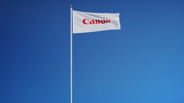 Bandera de la compañía Canon en cámara lenta, animación editorial — Vídeos de Stock
