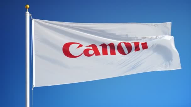 Флаг компании Canon в замедленной съемке, редакционная анимация — стоковое видео