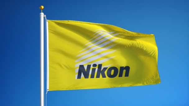 Nikon bedrijf vlag in slow motion, redactionele animatie — Stockvideo