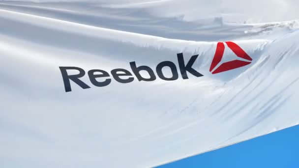 Bandera de la empresa Reebok en cámara lenta, animación editorial — Vídeo de stock