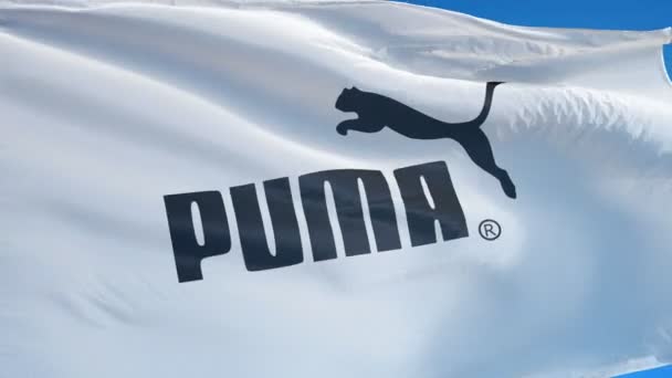 Bandera de la empresa Puma en cámara lenta, animación editorial — Vídeos de Stock