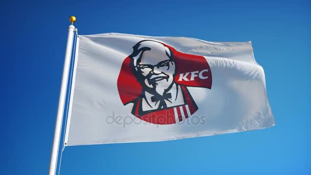 Флаг компании KFC в замедленной съемке, редакционная анимация — стоковое видео