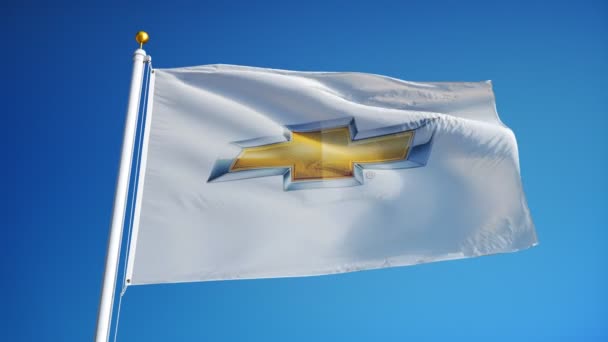 Bandera de la compañía Chevrolet en cámara lenta, animación editorial — Vídeos de Stock