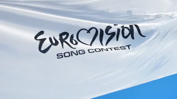 Bandera del Festival de Eurovisión en cámara lenta, animación editorial — Vídeo de stock