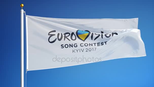欧洲电视网歌曲大赛 2017 年基辅旗在慢动作，编辑动画 — 图库视频影像