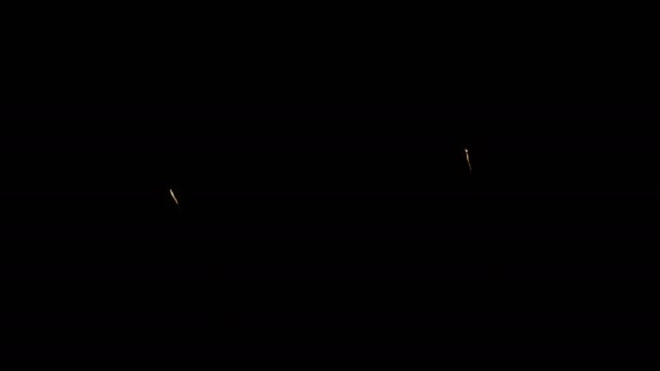 背景に着色されたスローモーション花火 美しいタイポグラフィマジックデザインで黒い夜空に粒子と火花と幸せな独立記念日の挨拶テキスト — ストック動画