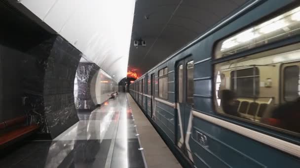 Moscú Enero 2017 Tren Subterráneo Moscú Sale Estación Metro Fonvizinskaya — Vídeos de Stock