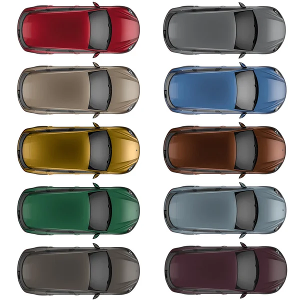 Conjunto de carros com vista superior em cores diferentes — Fotografia de Stock