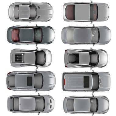 Üstten Görünüm arabalar beyaz arka plan üzerinde kümesi