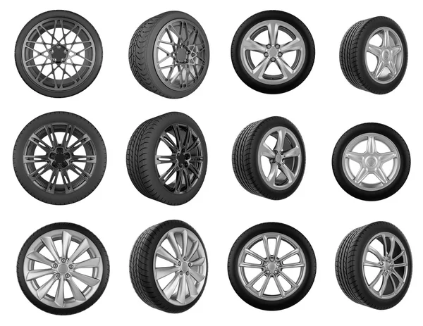 Neumáticos en perspectiva sobre fondo blanco — Foto de Stock