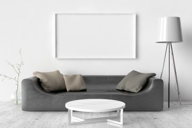 Boş resim çerçevesi duvarda. Yer bu boşluk yaratma