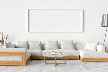 Boş resim çerçevesi duvarda. Yer bu boşluk yaratma