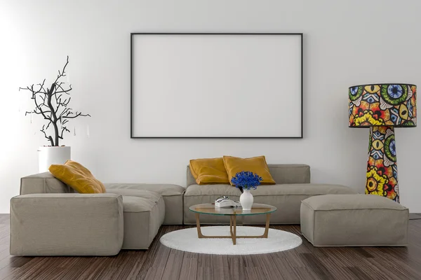 Oturma odası - duvardaki boş resim çerçevesi — Stok fotoğraf