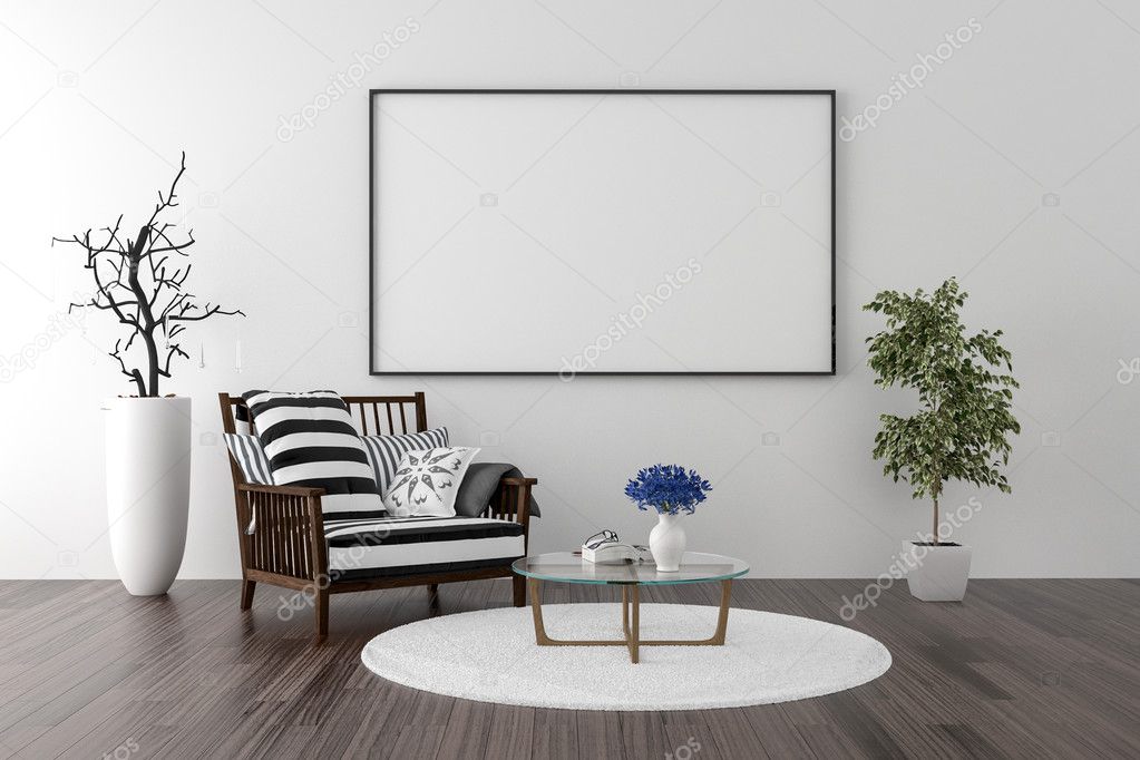 Solo chair and blank picture frame background