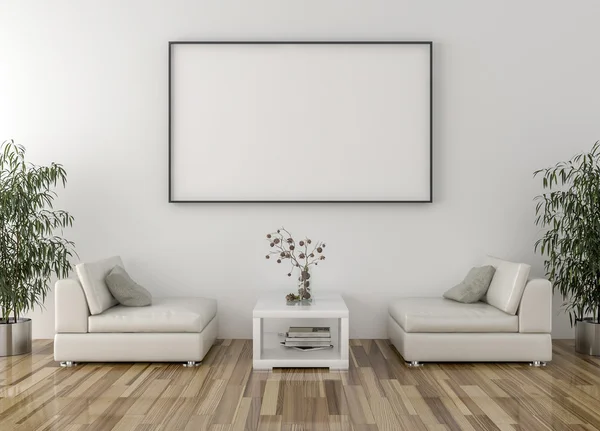Sala de espera con marco de imagen en blanco en la pared —  Fotos de Stock