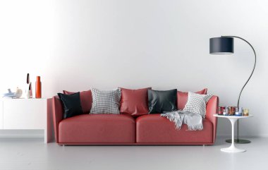 Arka planda boş duvar ile oturma odası