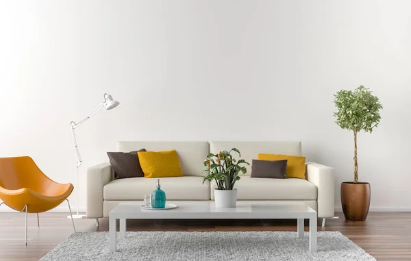 Üres nappali fehér fal a háttérben — Stock Fotó
