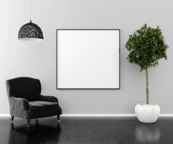 Marco de imagen en blanco en la pared en la sala de estar — Foto de Stock