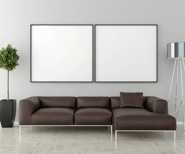 Sala de estar - en la pared un marco vacío — Foto de Stock