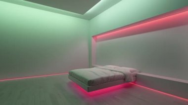 Minimalist modern iç mekanda çok renkli ışıklar - 3D renkte