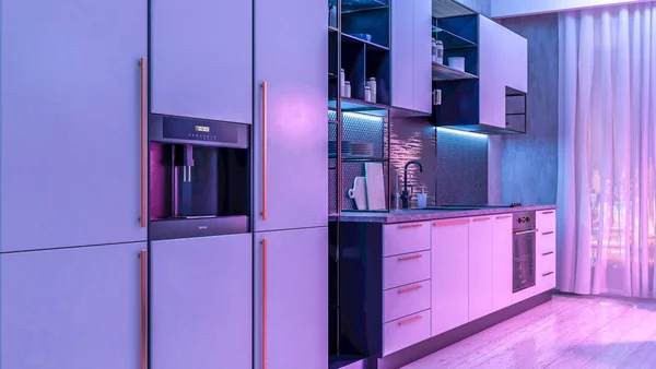 Cucina moderna interno con striscia di luce — Foto Stock