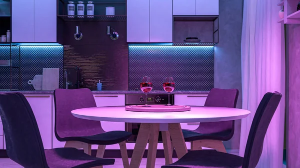 Modern Kitchen with colored lights — Stock Photo, Image