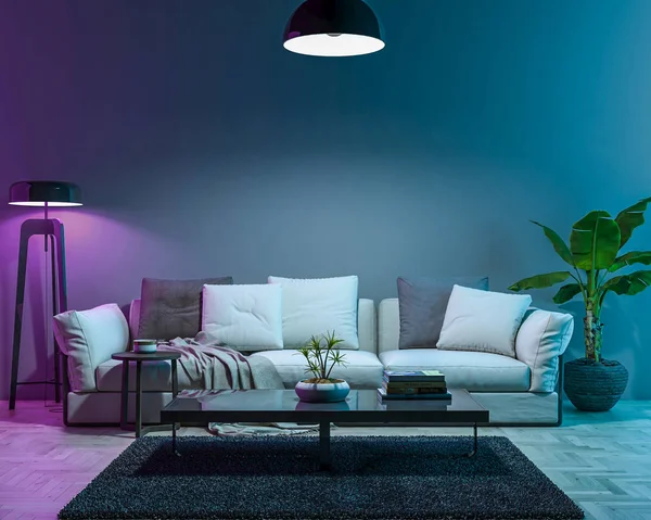 Interior empty wall by Night. 3D render — Stock Photo, Image