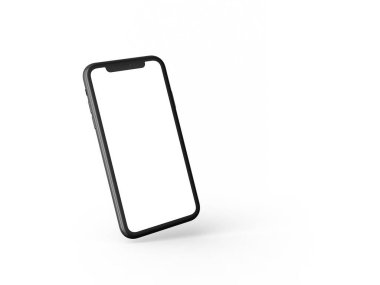 Akıllı telefon perspektifte - beyaz ekranlı ön taraftaki model. Beyaz arka planda izole edilmiş. 3d illüstrasyon.