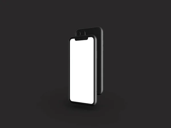 智能手机在透视 模型前侧面与白色屏幕 背面与相机 手机是一个接一个的 被黑色背景隔离 3D说明 — 图库照片