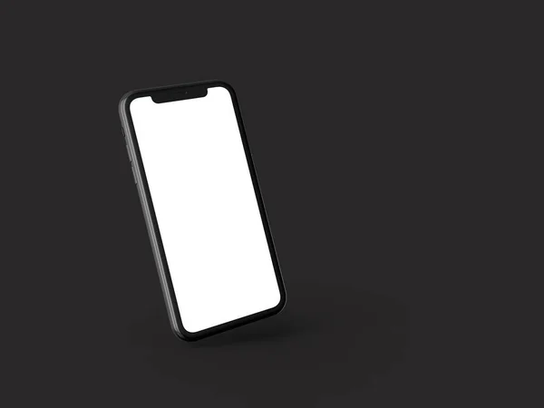 Smartphone Perspectiva Frente Mockup Com Tela Branca Isolado Fundo Preto — Fotografia de Stock