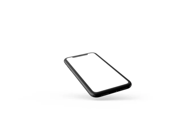 Smartphone Perspektivě Maketa Přední Straně Bílou Obrazovkou Izolované Černém Pozadí — Stock fotografie