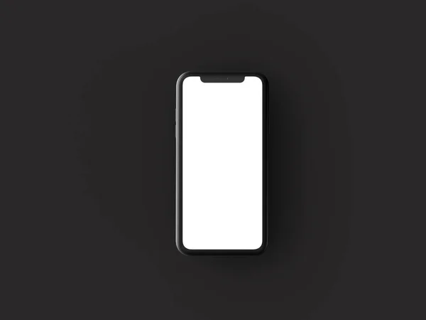 Smartphone Ovanifrån Mockup Framsida Med Vit Skärm Isolerad Svart Bakgrund — Stockfoto