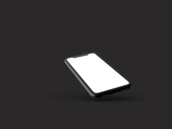 Smartphone Perspectiva Frente Mockup Com Tela Branca Isolado Fundo Preto — Fotografia de Stock