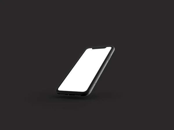 Smartphone Perspective Mockup Front Side White Screen Isolated Black Background — Stock Photo, Image