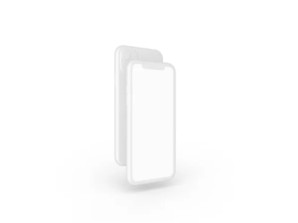 Smartfon Perspektywie Makieta Przodu Białym Ekranem Tyłu Aparatem Komórka Jest — Zdjęcie stockowe