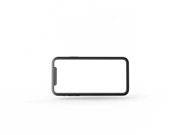 Smartphone Perspectiva Frente Mockup Com Tela Branca Isolado Fundo Branco — Fotografia de Stock