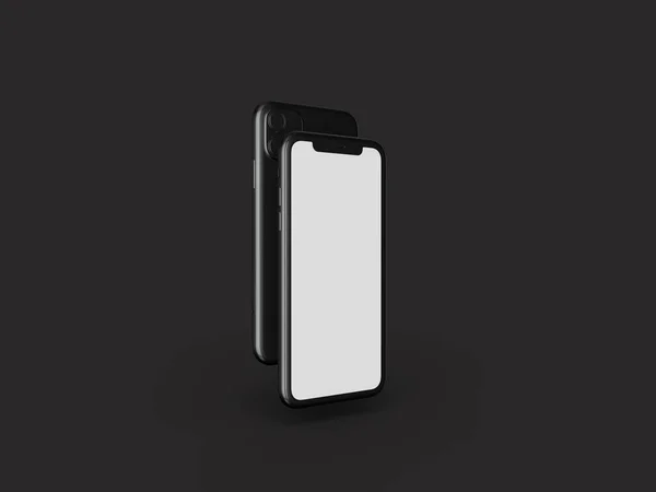Smartphones Der Perspektive Mockup Vorderseite Mit Weißem Bildschirm Und Rückseite lizenzfreie Stockbilder