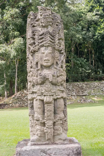 Pedras esculpidas nas ruínas maias em Copan Ruinas, Honduras — Fotografia de Stock