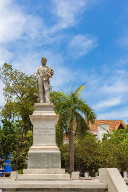 Jose Fernandez Madrid heykeli eski kentte, Cartagena, Kolombiya