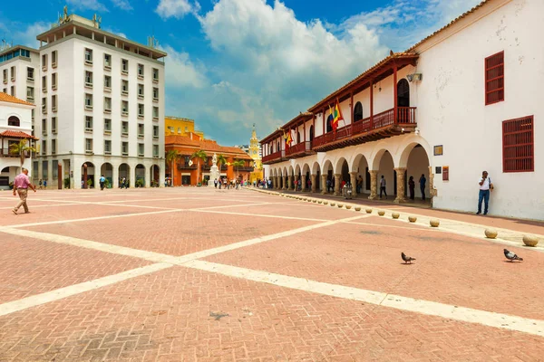 Plaza de la Aduana and the clock tower gate at the background t — Stock Photo, Image
