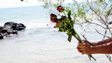 Sahilde aşk ve gül. Plaj ve deniz Rayong Eyaleti, Tayland