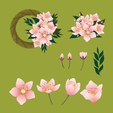 Japonya kiraz çiçekleri çelenk ve buket