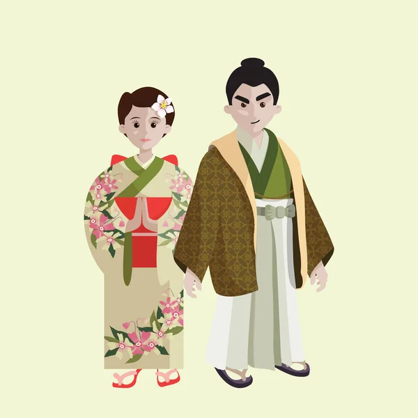 日本角色设计-夫妇在和服 — 图库矢量图片