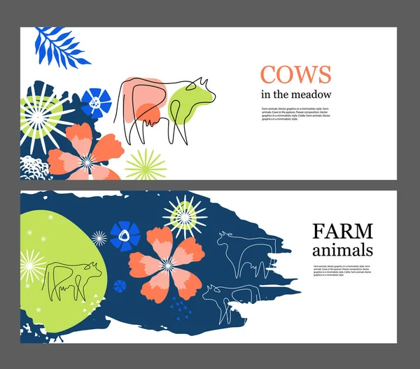 Sample for the design of dairy products. Set of horizontal agricultural banners. — Stock Vector