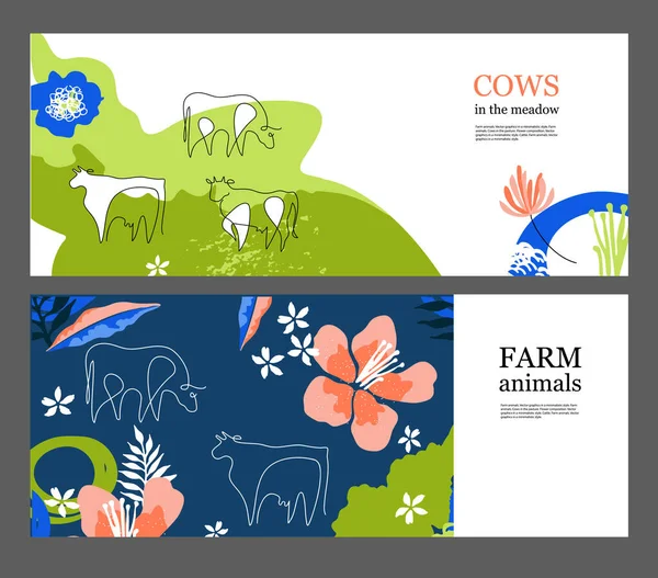 Sample for the design of dairy products. Set of horizontal agricultural banners. — Stock Vector