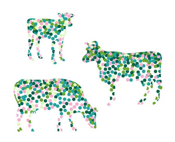 Silhuetas de vacas compostas por círculos. Imagem mosaica . —  Vetores de Stock