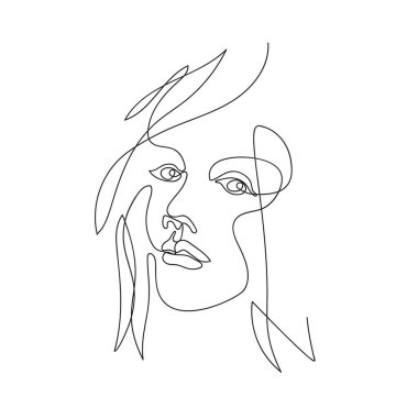 Tek sıra halinde çizilmiş bir kadın yüzü. Aralıksız çizgi.