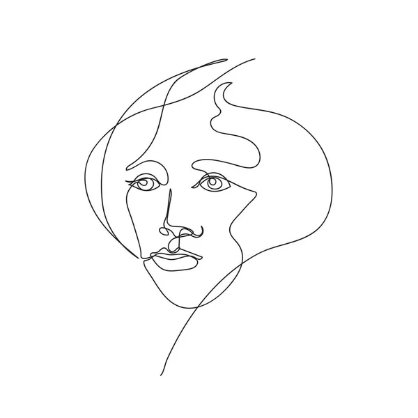 Female face drawn in one line. Continuous line. — Stock Vector