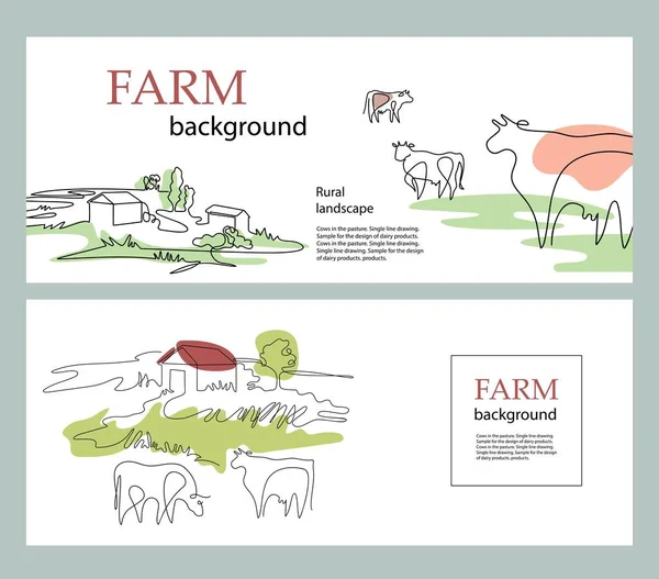 Banderas horizontales. Vacas y casas de pueblo. Plantilla agrícola. Vacas en el pasto . — Archivo Imágenes Vectoriales